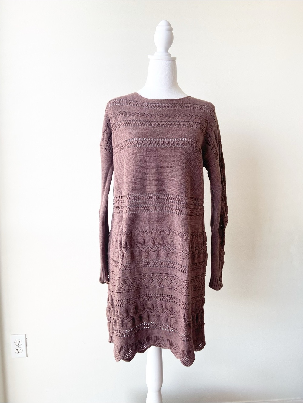 Sundance Long Sleeve Brown Knit Sweater Dress Size M